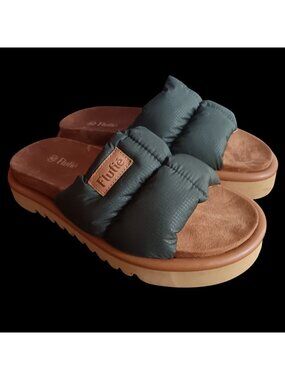 Flufie Womens sz 11 Classic Serie Slipper Khaki 42 Euro Sandals green/Tan